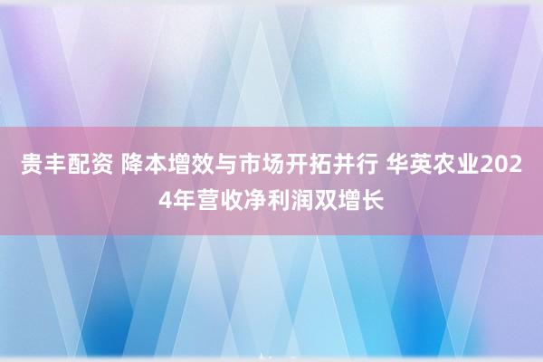 贵丰配资 降本增效与市场开拓并行 华英农业2024年营收净利润双增长